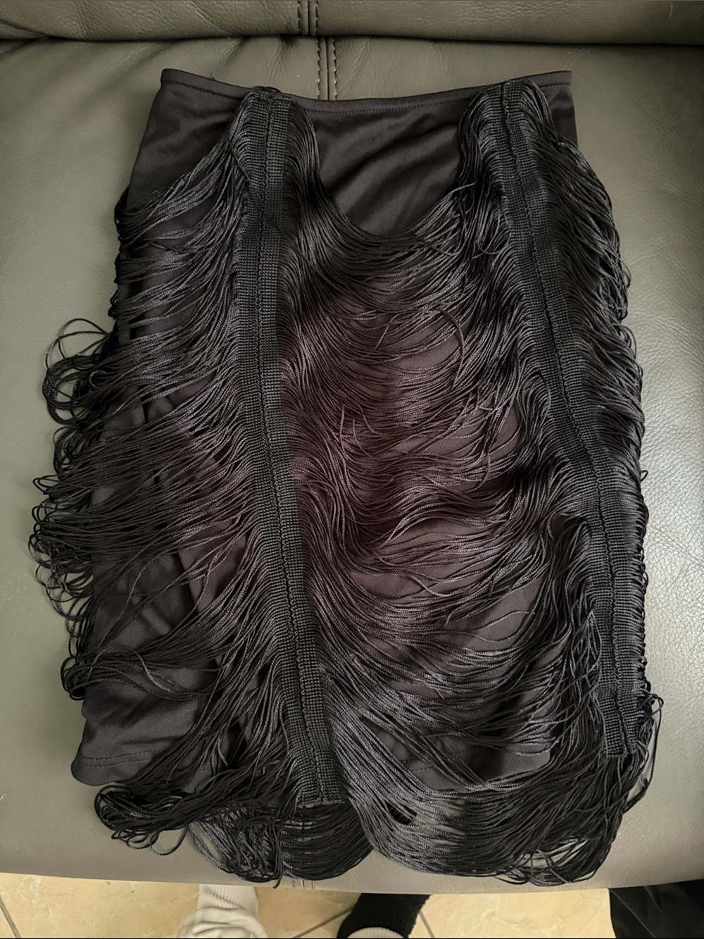 PrettyLittleThing Black Fringe Mini Skirt